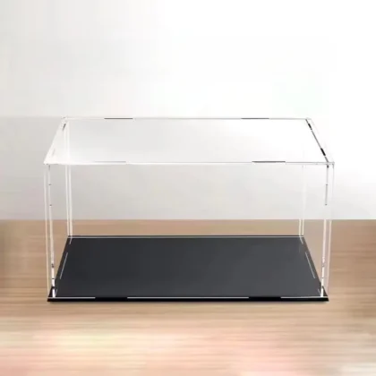 Acrylic display cases shown covering green black and pink 1:14 building block cars