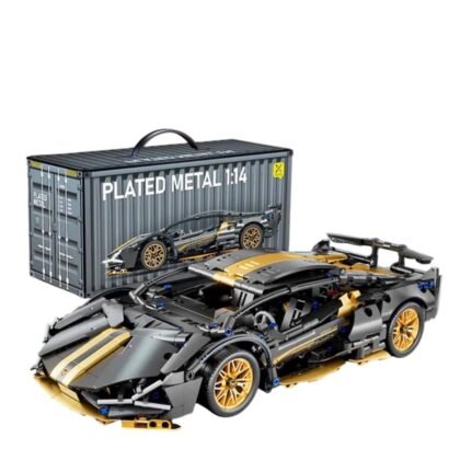 Black and gold 1:14 building block supercar with linkage steering and metal spray paint finish