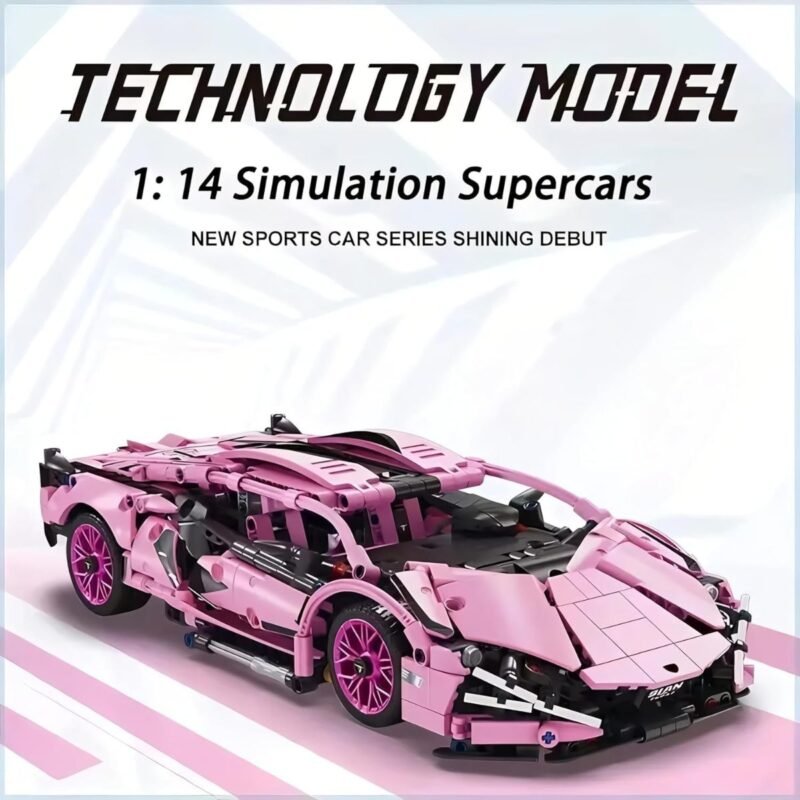 1:14 Sports Car Style Building Block Car – Pink Edition