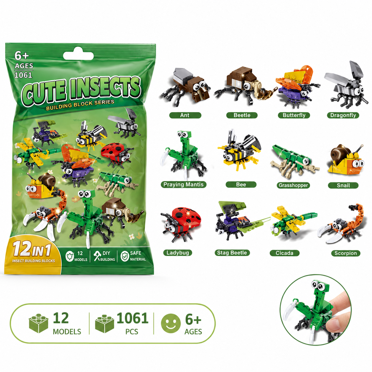 Cute Insects Building Block Set – 12-in-1 Bug Models, 1061 Pcs - Image 4