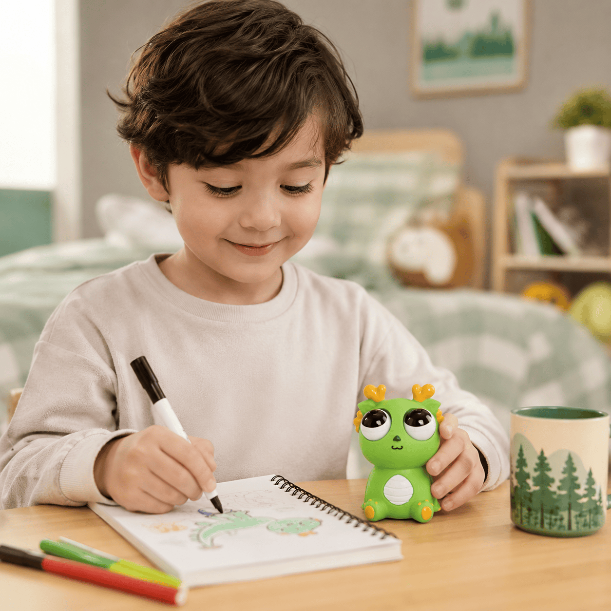 Cute Heart-Horn Monster Vinyl Figurine – Big-Eyed Collectible Toy (Blue & Green) - Image 4