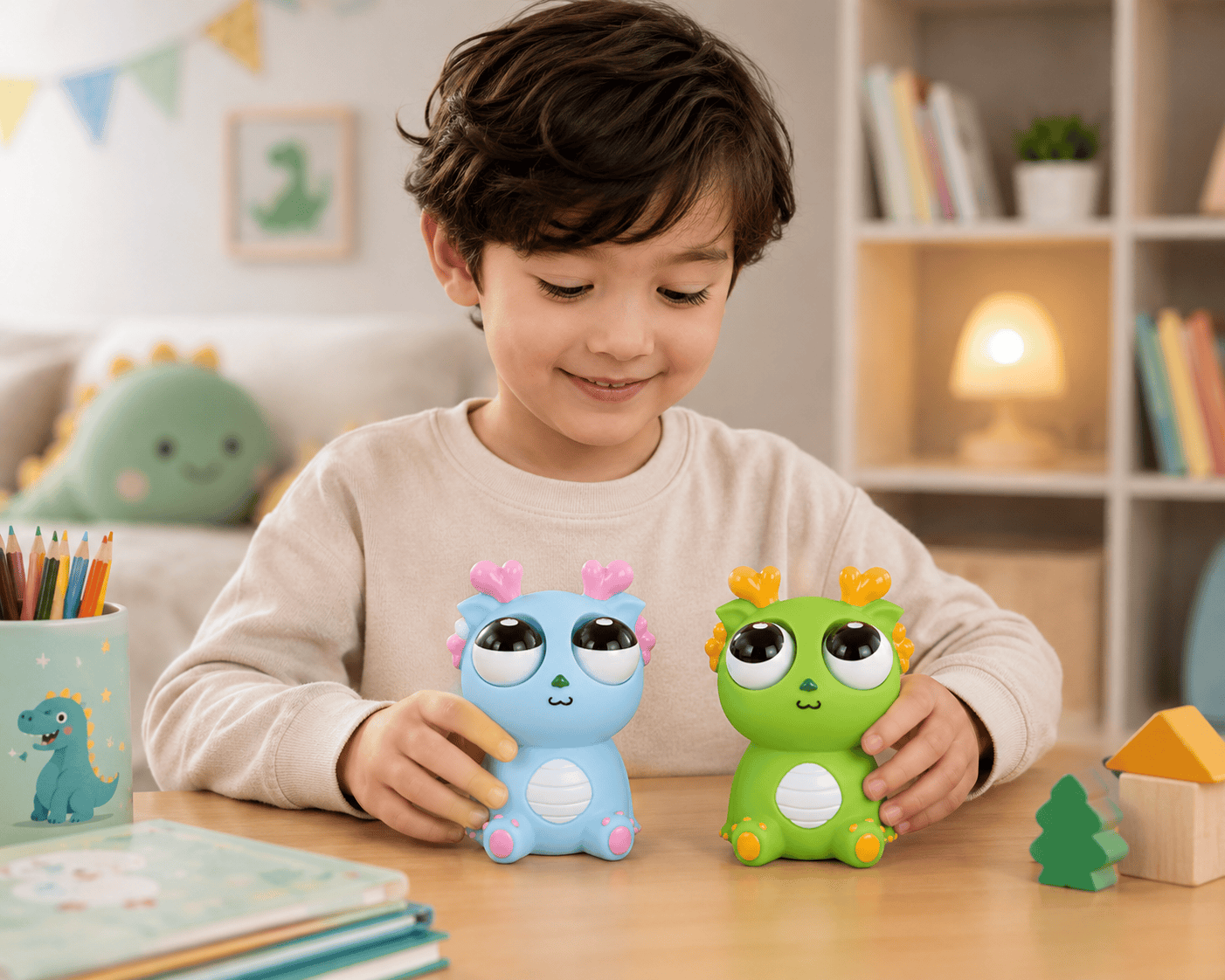 Cute Heart-Horn Monster Vinyl Figurine – Big-Eyed Collectible Toy (Blue & Green) - Image 5