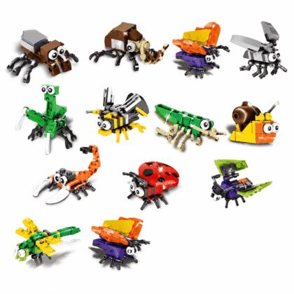 Cute Insects building block set packaging showing 12 bug models including ladybug and beetle